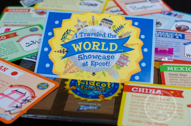 I traveled the World Showcase at Epcot Postcard with Kidcot Fun Stop Activity Cards