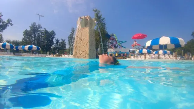 jackson floats in the new Calypso Springs pool at Hurricane Harbor